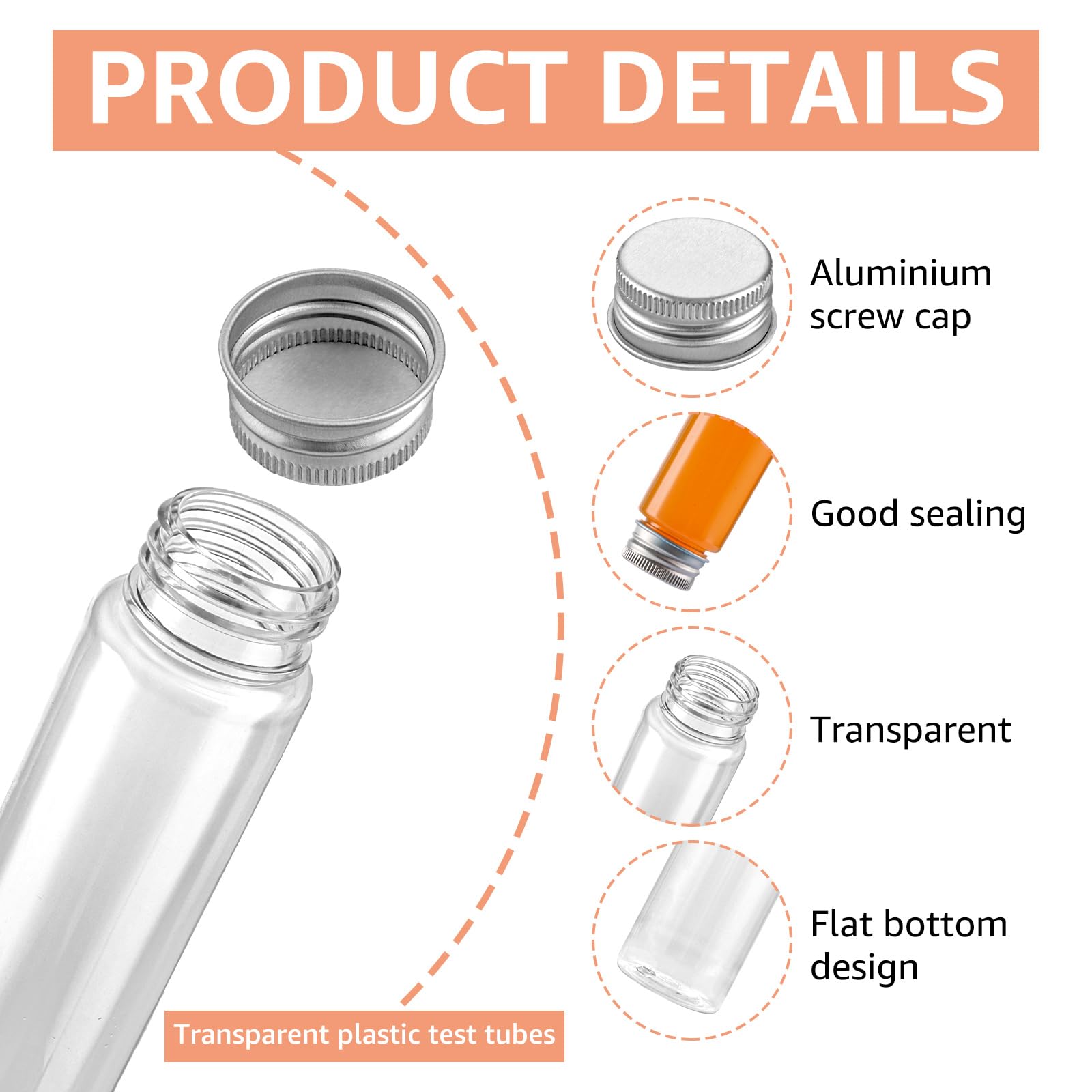 40 pezzi 110ml provette di plastica trasparenti, 110ml provette trasparenti con tappo a vite, provette di plastica piatte per dolci, liquidi, piante, decorazione