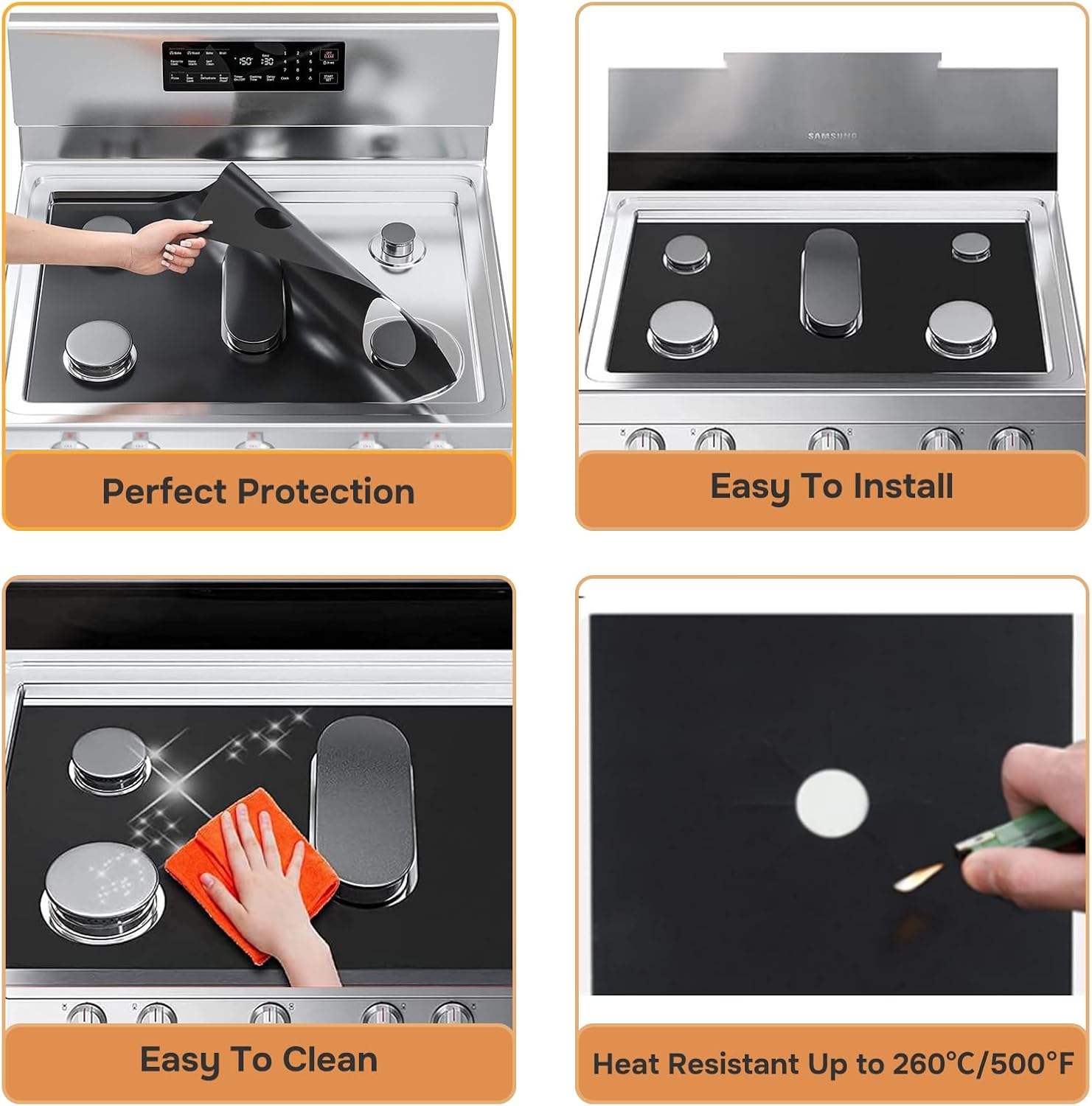 2PCS Guards for Gas Stove Top Protector Covers 0.3mm Cuttable,Heat Resistance Burner Covers Stove Mat Protector，Safe Reusable Easy Cleanable Gas Guards Stove Covers for Gas Stove