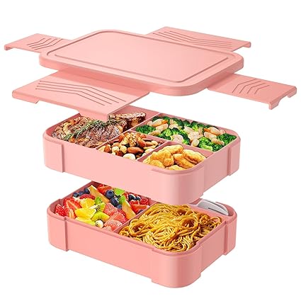 Waysaw Bento Box Adult Lunch Box, Stackable Leak-Proof Bento Lunch Containers for Adults/Kids Dining Out, Work, School, Picnic - Pink