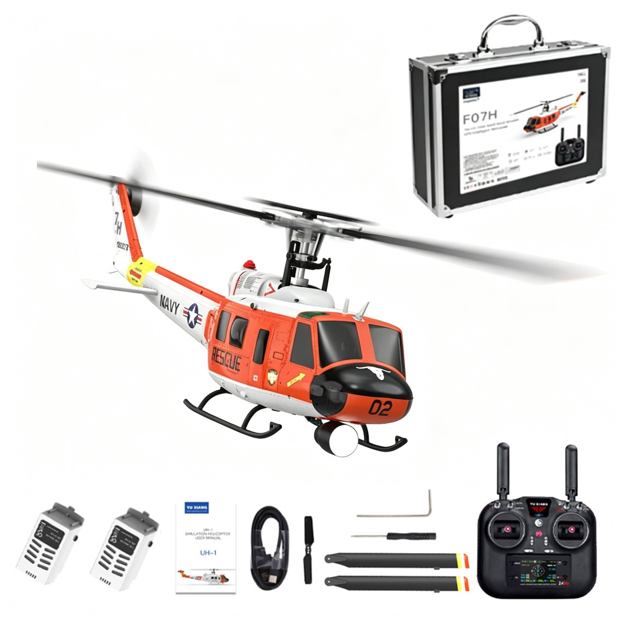 1/34 YU XIANG F07H RC Hubschrauber, 2.4G 8CH UH-1 Hueyy Ferngesteuerter Hubschrauber mit GPS Positionierung/Höhenhaltung, Brushless DD 6G Flybarless RC Flugzeug, Geschenk -RTF