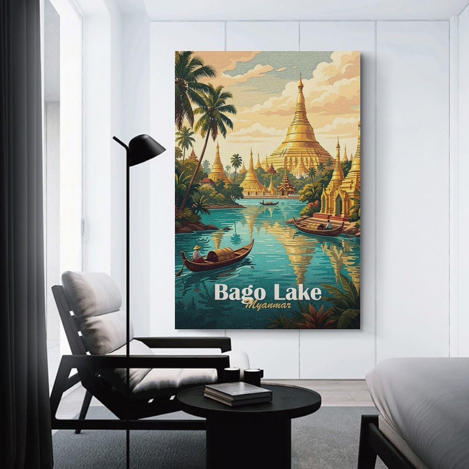 Junmoney Home Decor Wall Art Bago Lake, Myanmar Travel, 12x18inch(30x45cm), for New Homes, Bedrooms Or Workspaces, Decorative Present for New Homes