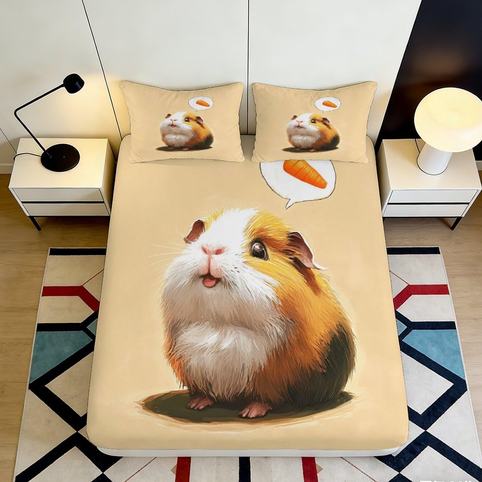 Pnayamiorkfel Style-6 3D Printed Guinea Pig Fitted Sheet Microfiber Anti-Slip Carrot Pattern Mattress Cover Machine Washable Home Decor 90X200x25cm