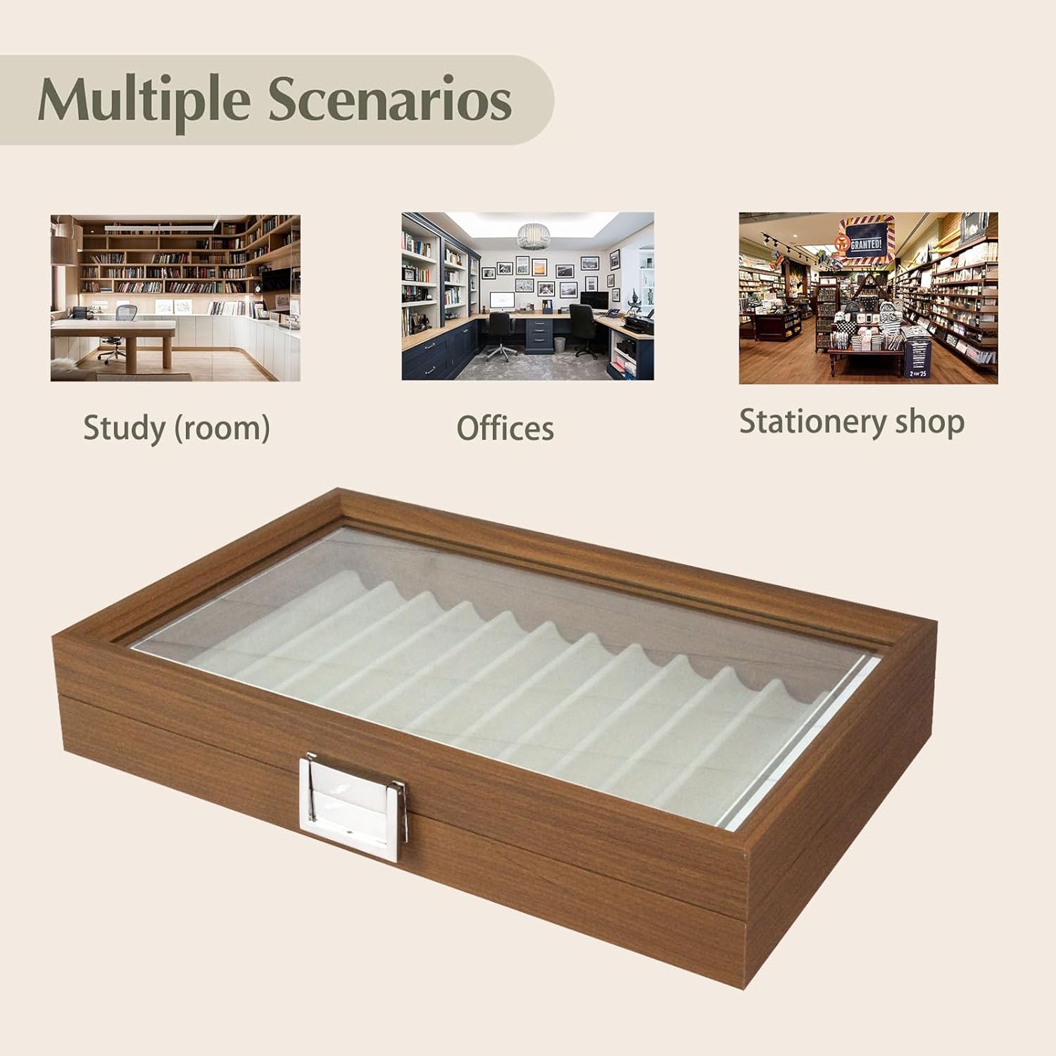 Wood Pen Display Case 12 Pen Organizer Box Pen Storage Collector Organizer Box With Glass Window Pen Fountain Collection Display Case（Black Walnut）