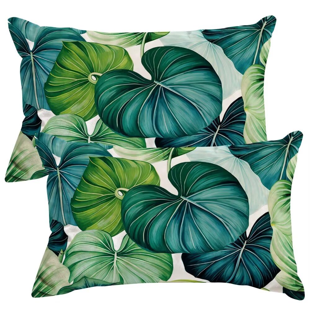 Set of 2 Velvet Cushion Covers 40x60 cm Plants Cushions Covers Decorative Throw Pillow Case Monstera Leaf Sofa Pillows 16x24 Inch Cushion Cover with Invisible Zipper for Livingroom Bedroom -SC491