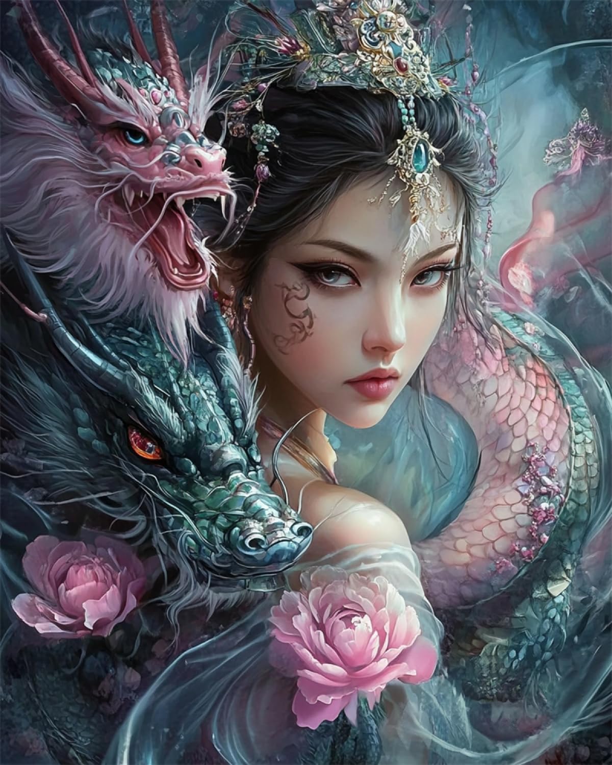 Rkflgew B Diy Ead Embroidery Kits Dragon Animal And Woman Eaded Cross Stitch Stamped Kits Handcraft Stitching Embroidery Needlework Kit 30X40cm