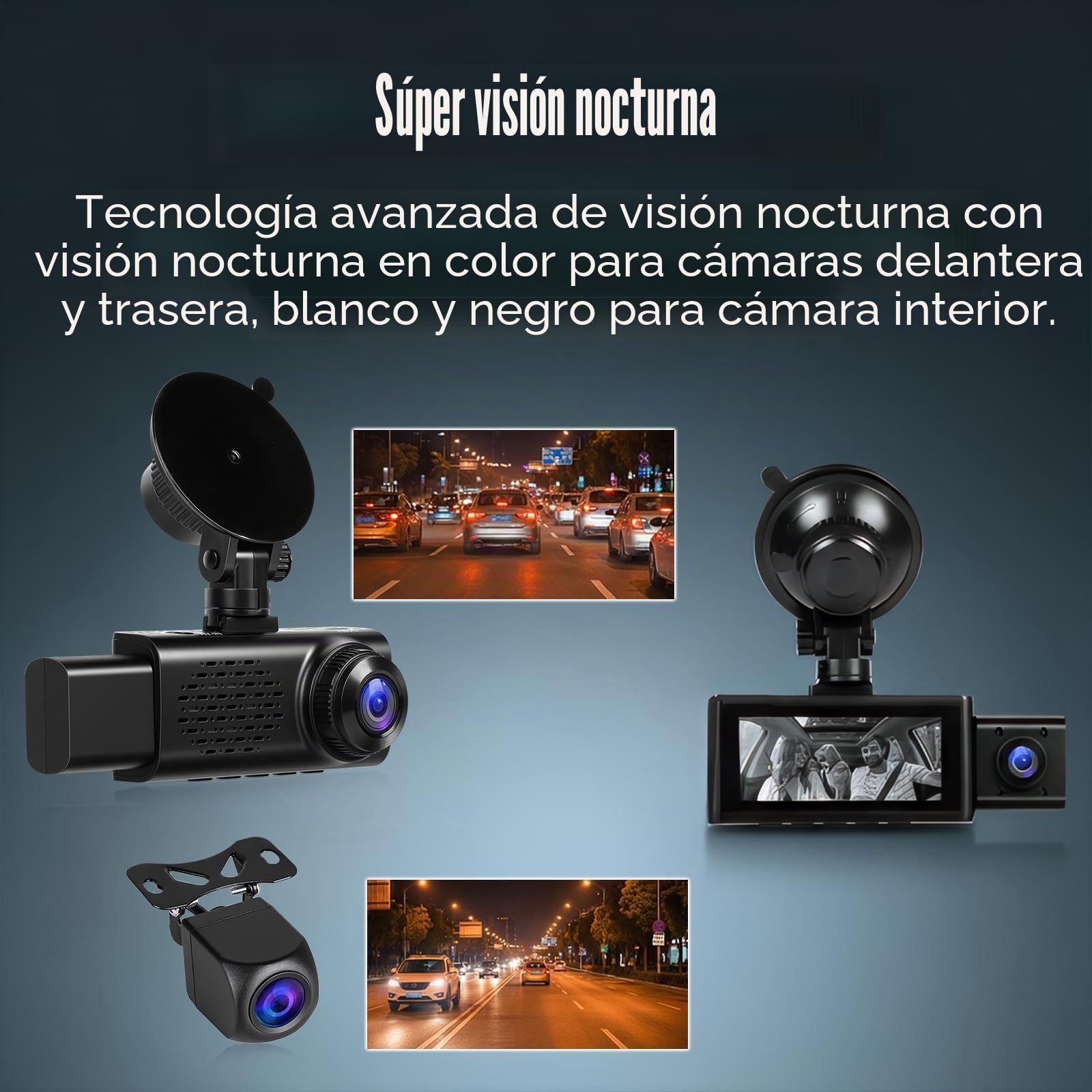 OiLiehu 3 Canales Cámara para Salpicadero 3,16 Pulgadas para Coches, Full HD 2,5K+1080P+1080P, Tres Lentes con G-Sensor/Control App/Grabación en Bucle/Visión Nocturna/Asistente de estacionamiento/GPS
