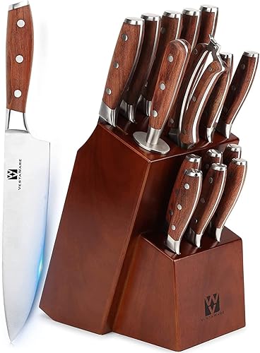 Vestaware - Juego de cuchillos de cocina 16 piezas con bloque de madera acero inoxidable alemán forjado juego de cuchillos de cocinero profesional