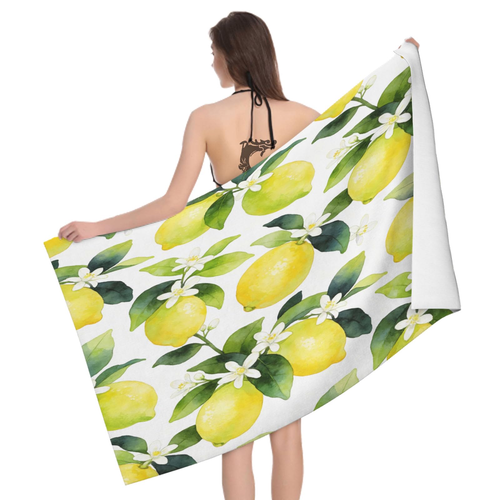 Leichong 3D Lemon Beach Towel Large Microfiber Soft Quick Dry for Adults, Fruits Bath Towel Lightweight Soft Absorbent for Travel Swimming Pool Sports, 180 x 90 cm