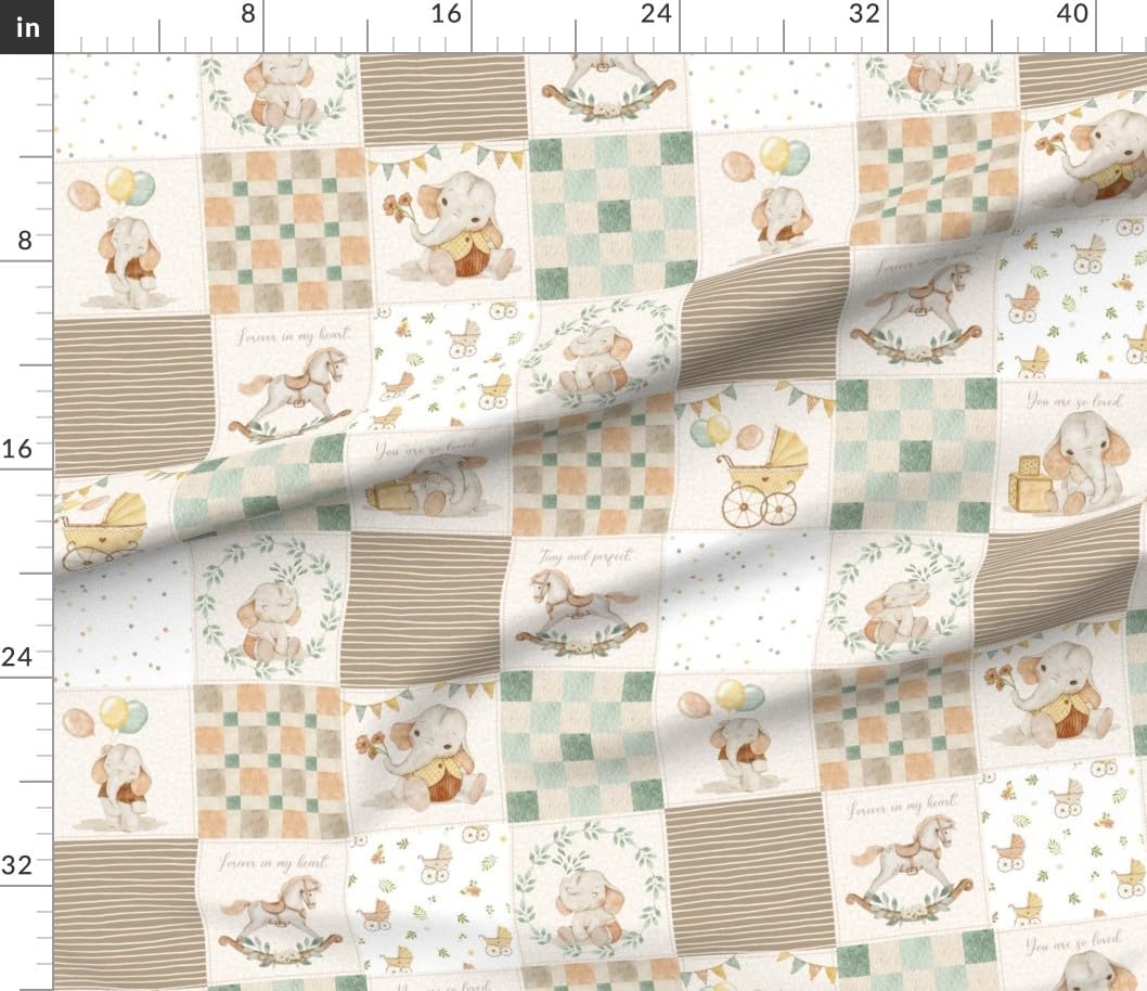Spoonflower Fabric - Neutral Baby Cheater Quilt Beige Blocks Nursery Gender Wholecloth Printed on Petal Signature Cotton Fabric by The Yard - Sewing Quilting Apparel Crafts Decor