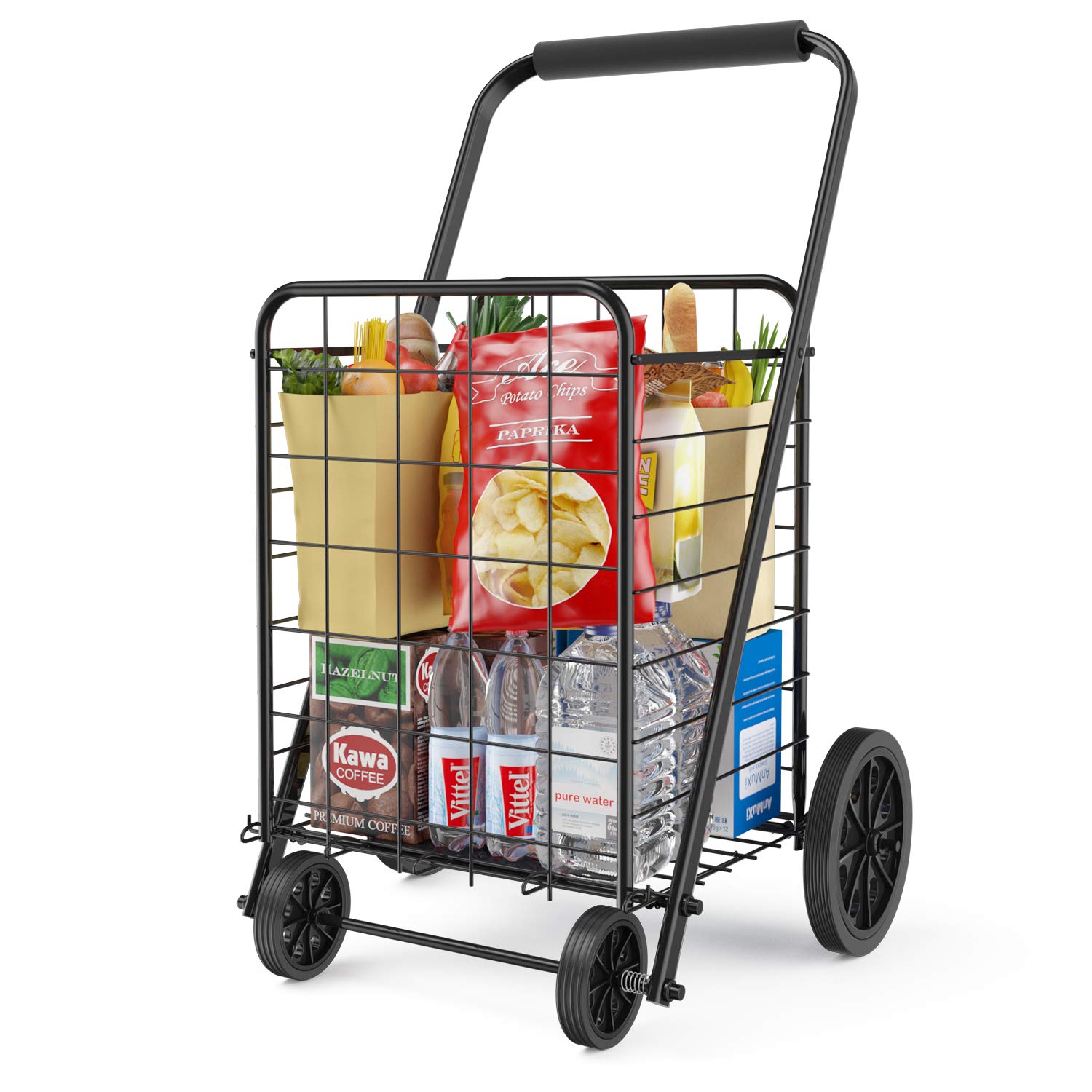 Grocery Cart with Wheels, Heavy Duty Foldable Lightweight Shopping Cart, 176lb Large Capacity Shop Cart for Groceries, Laundry, Pantry, Garage