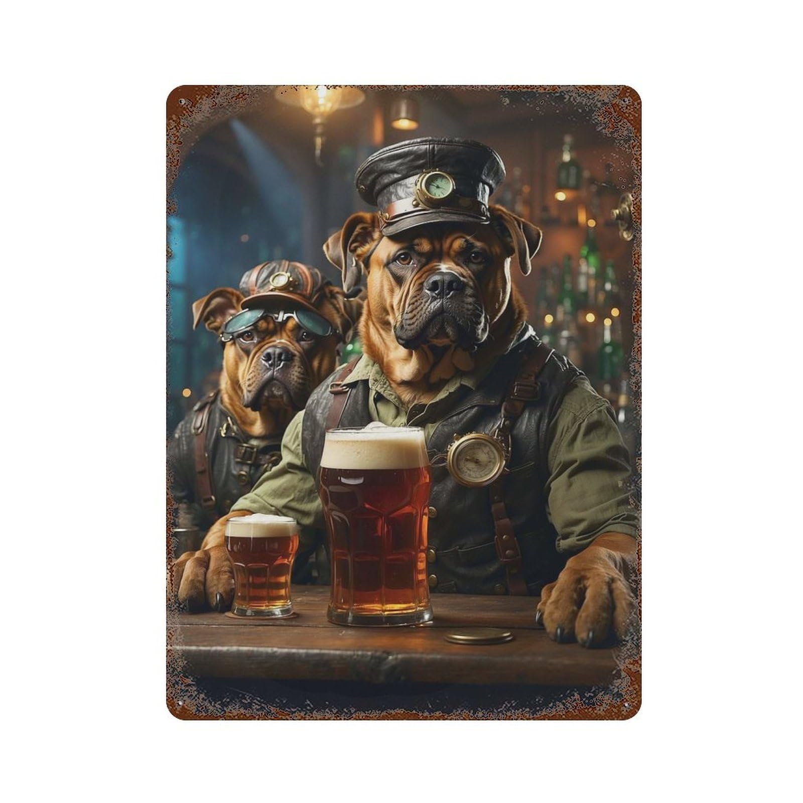 Garage Style Cane Corso Beer Hound Rusty Metal Tin Sign 15.7"x11.8", Industrial Home Decor for Bar And Workshop