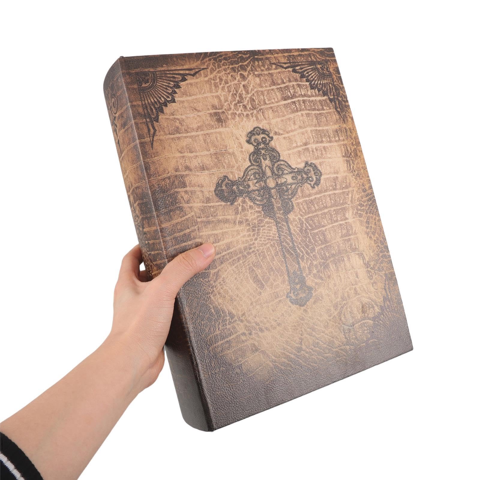 Książka dywersyjna: zabytkowe drewniane pudełko do przechowywania ksiąg biblijnych - ozdobne pudełko na pamiątki w formie Biblii - realistyczna półka na książki z ukrytą przegródką na