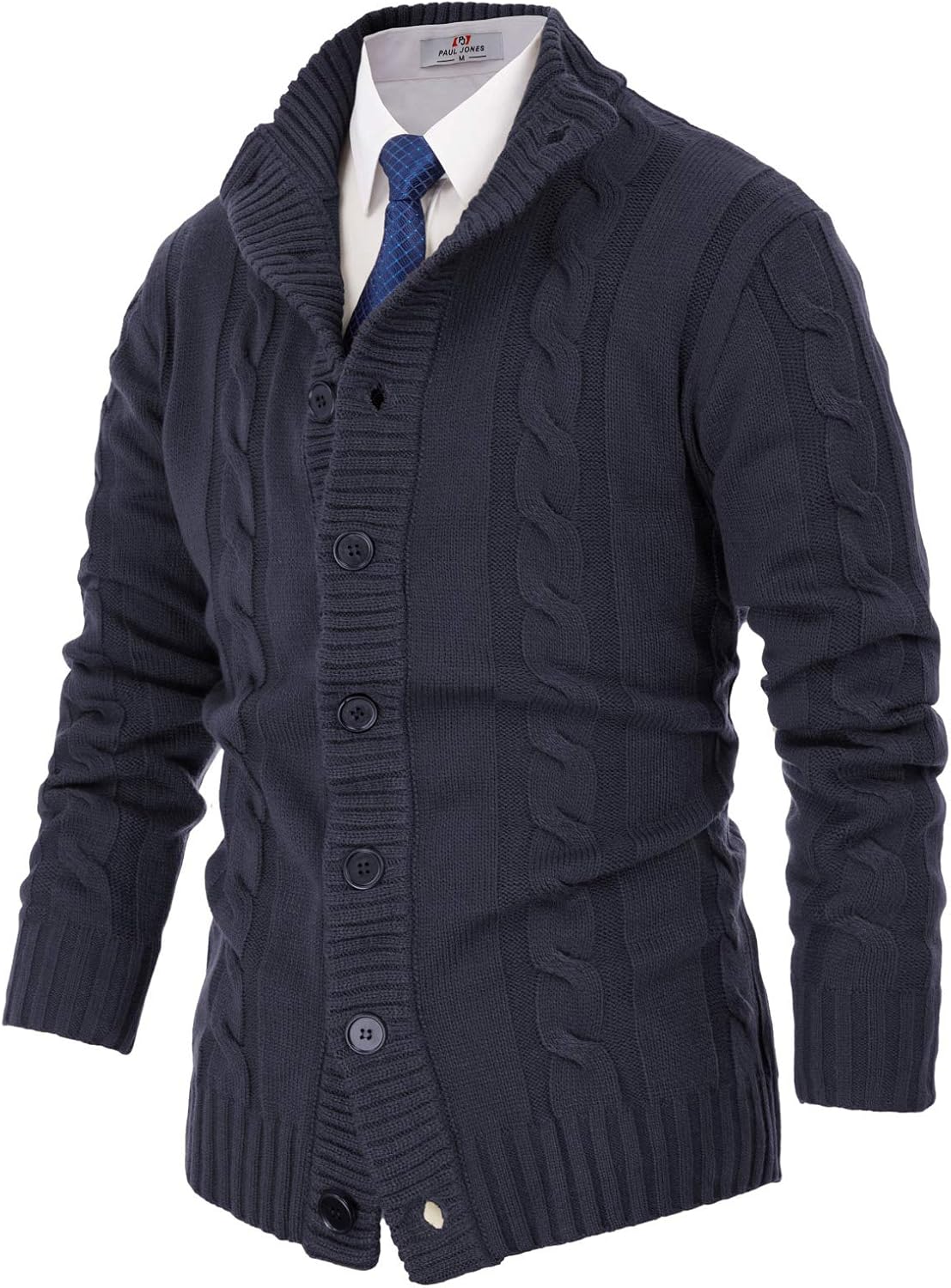 PJ PAUL JONES Men's Cardigan Sweaters Stand Collar Long Sleeve Cable Knit Button Down Sweater - Image 3