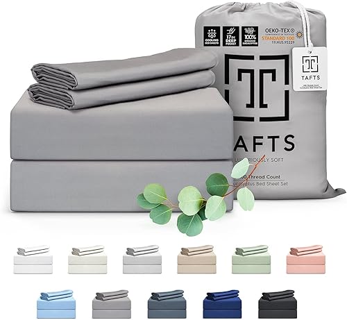 Tafts Sábanas tamaño King  400TC Eucalipto, juego de 4 piezas, bolsillos profundos de 17 pies, gris espacial