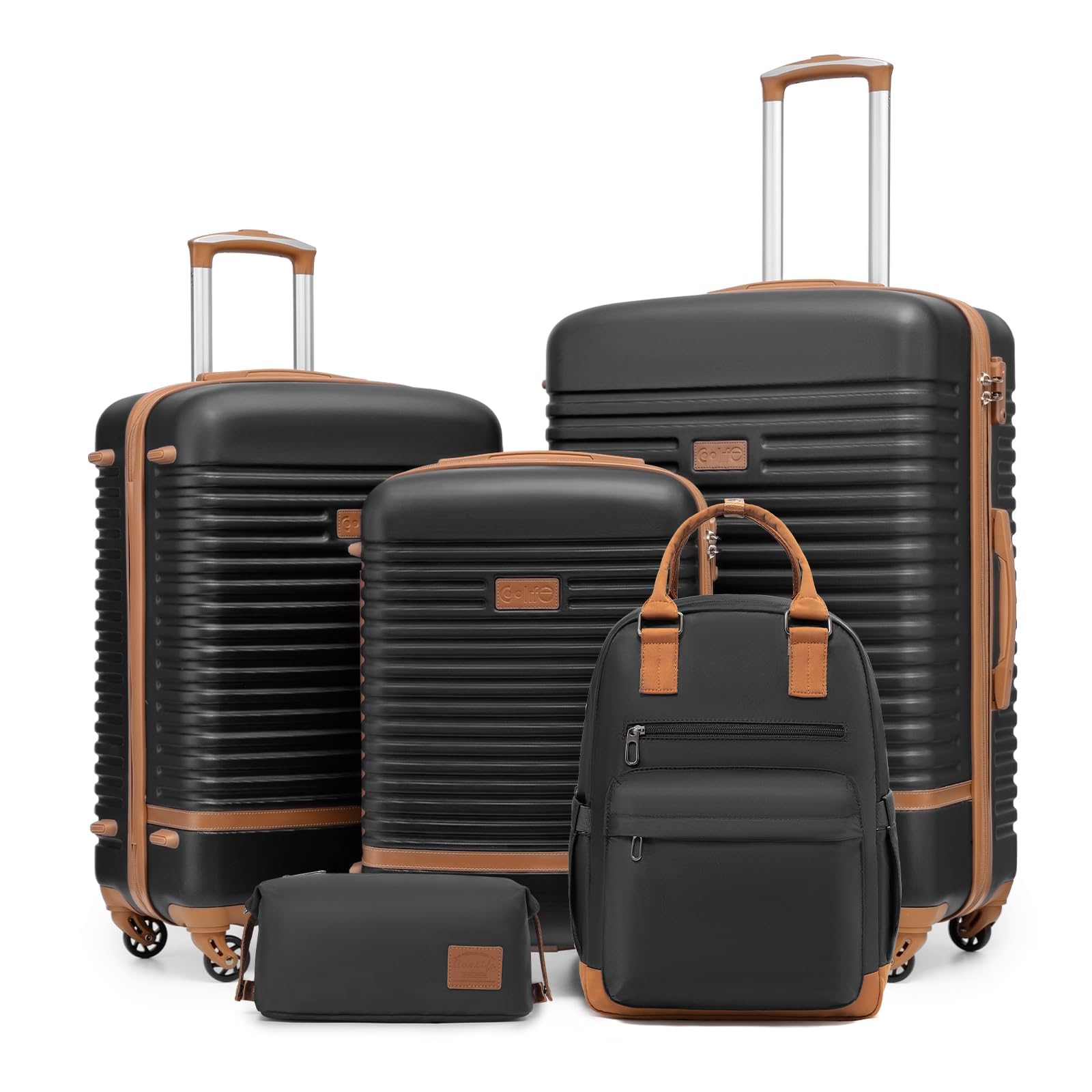 COOLIFE Koffer Trolley Koffer Reisekoffer von ABS Hartschalen Trolley 4 Rollen TSA-Schloss Der Koffer Enthält 1 Reiserucksack und 1 Kulturbeutel