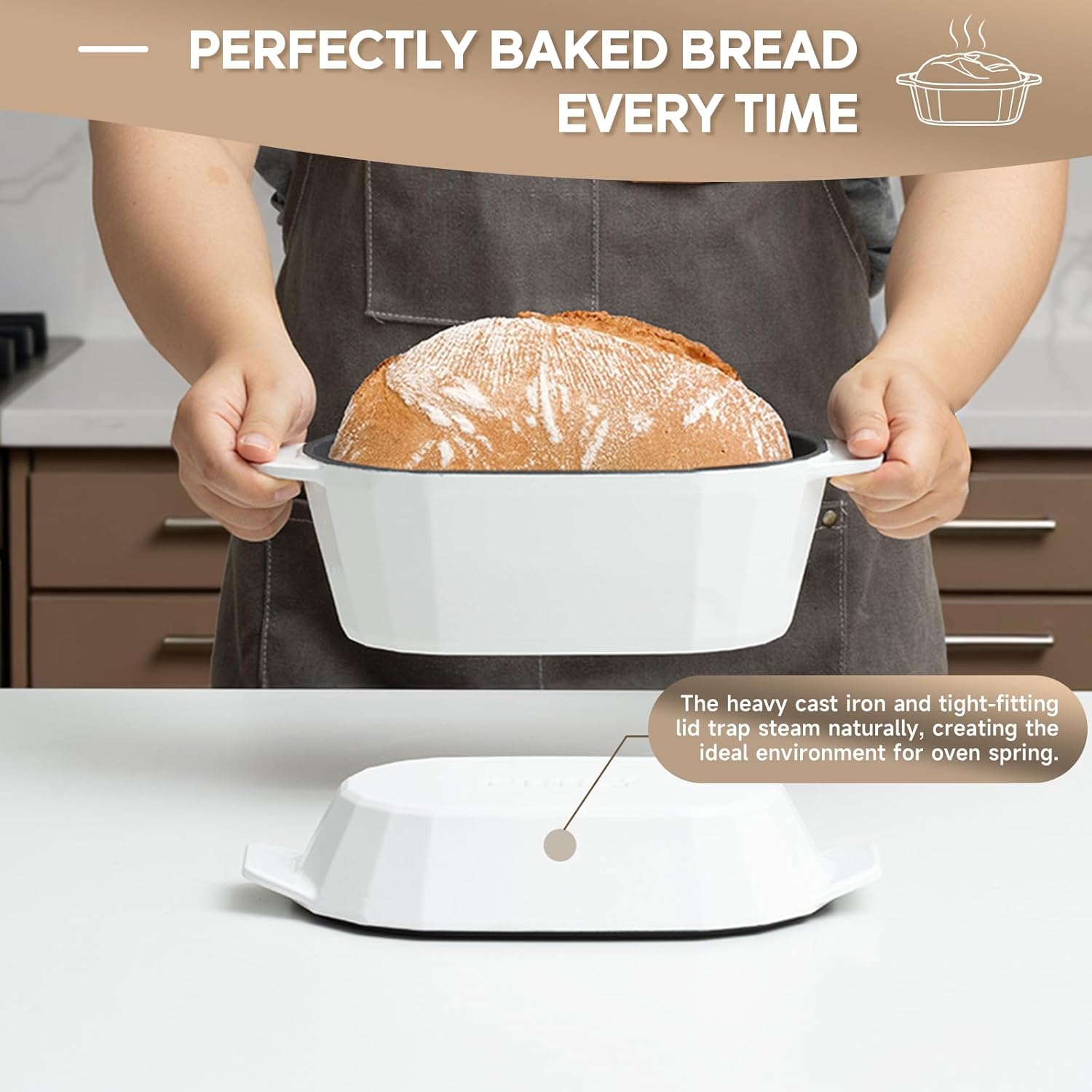 Enameled Cast Iron Dutch Oven for Bread Baking – 3QT Oval Round Heavy Duty Bread Pan with Lid, Non-Stick Ceramic Coating,Loaf Cast Iron Bread Oven for Sourdough, Baking, Roasting, Braising, Stovetop & Oven Safe - Image 7