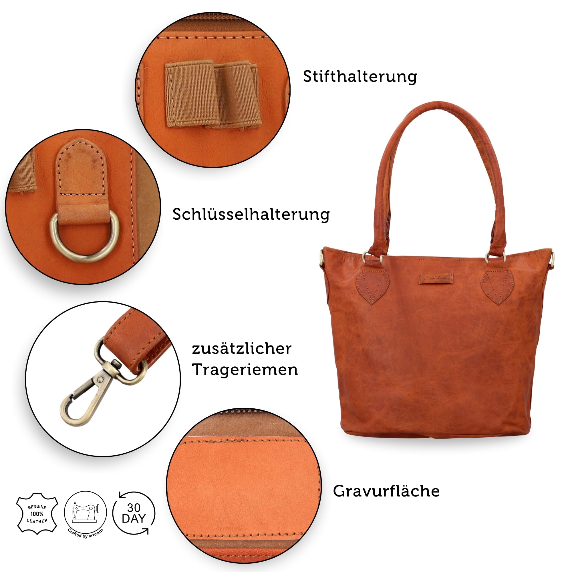 Gusti Ledertasche Damen Therese New | Handgefertigte Umhängetasche Damen Leder für Alltag & Büro | AirTag-Fach & Praktische Fächeraufteilung