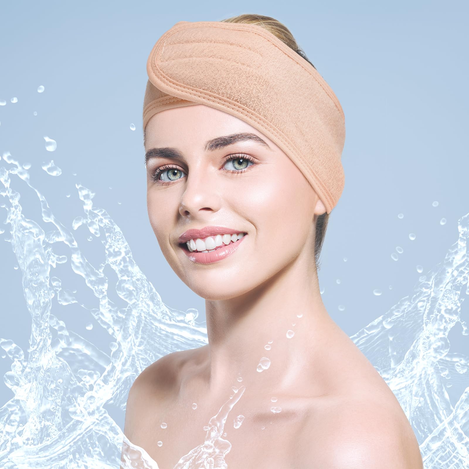 Hoteam Paquete de 30 diademas de spa para spa, diadema facial de spa a granel para lavado facial, diadema de maquillaje para ducha, baño, deporte, toalla ajustable con gancho y bucle (rosa claro)