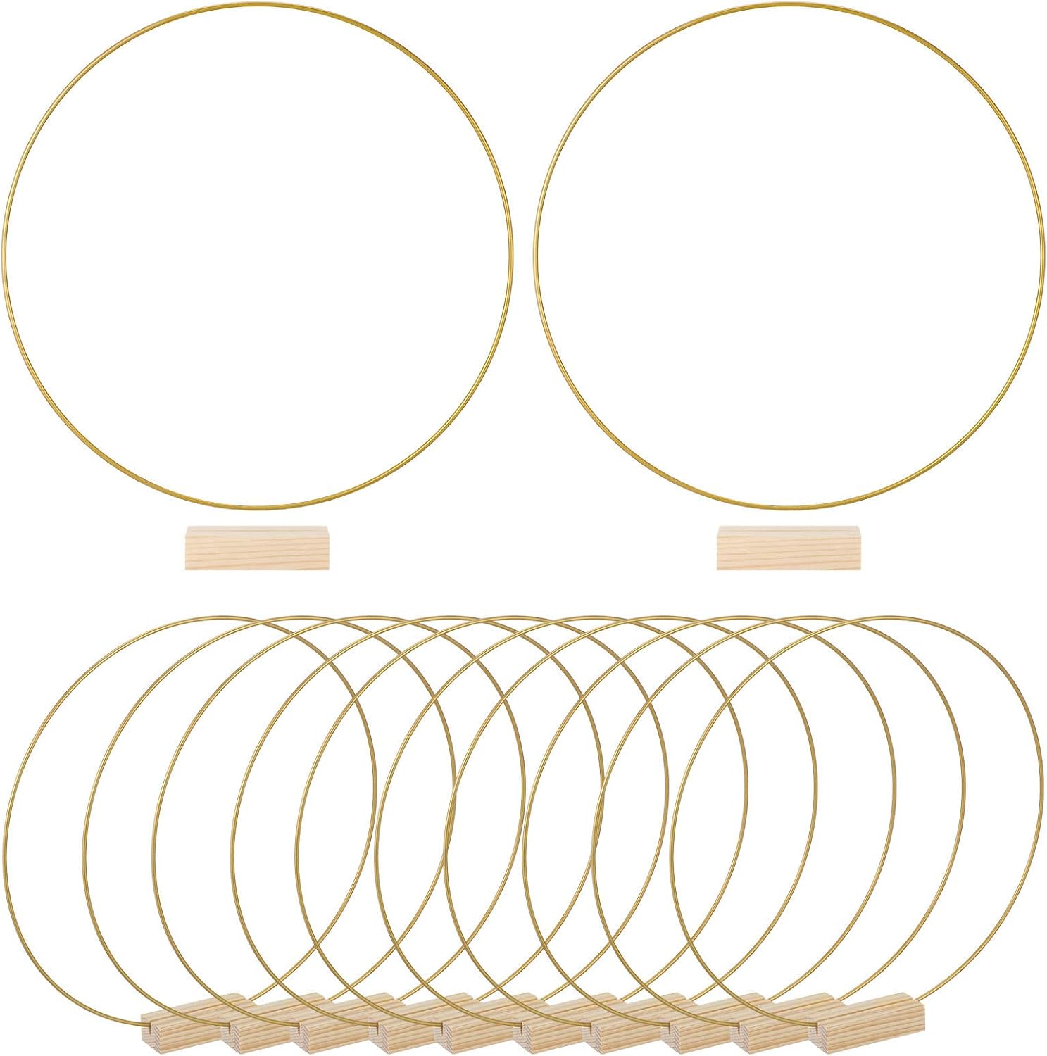 12pcs 30cm Gold Metal Wreath Hoops with Stands, Wedding Artificial Floral Hoop Rings for DIY Centerpieces, Table and Office Festive Decorations