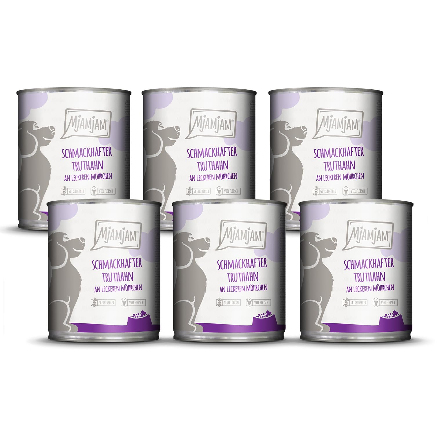 MjAMjAM - Premium Nassfutter für Hunde - schmackhafter Truthahn an leckeren Möhrchen, 6er Pack (6 x 800 g), getreidefrei mit extra viel Fleisch