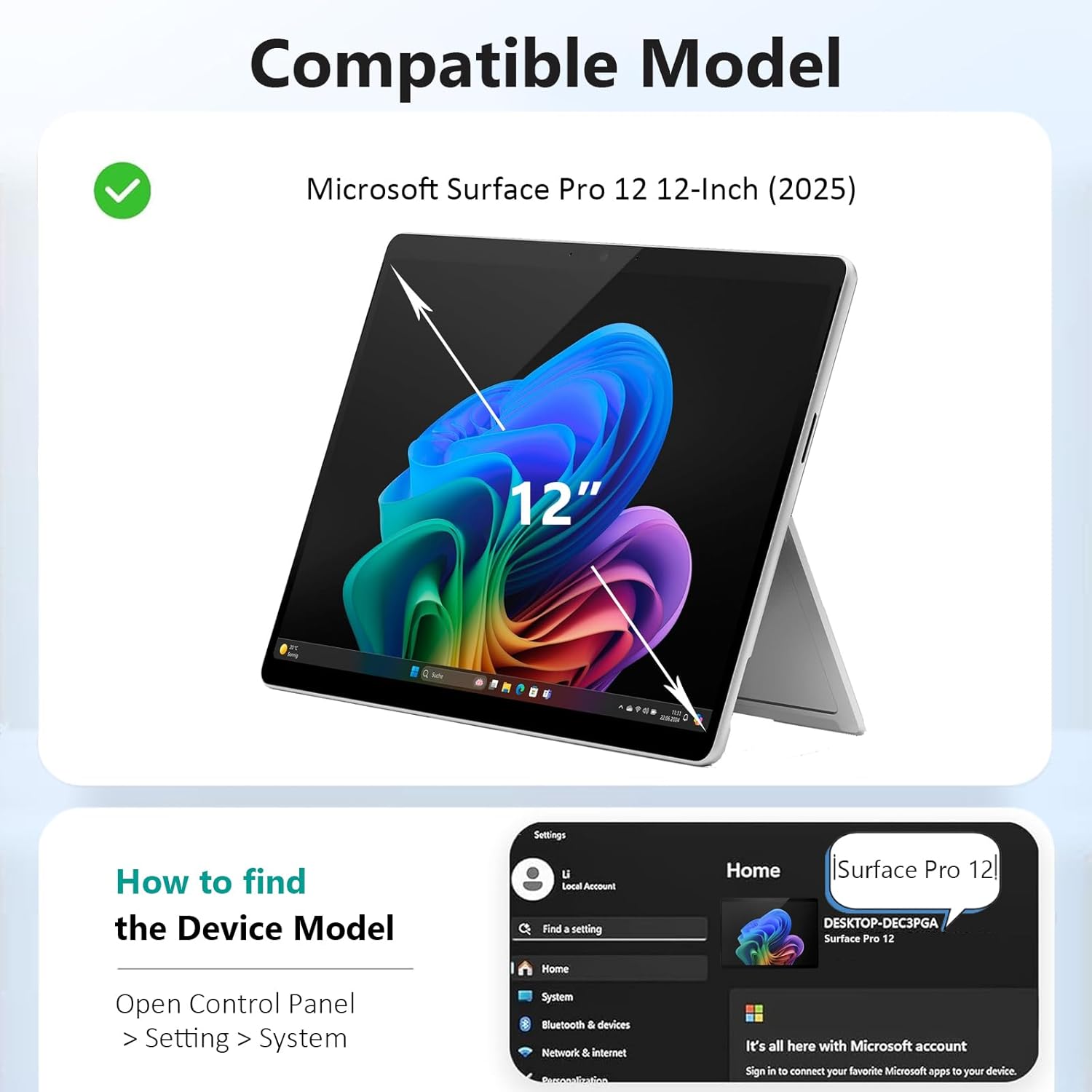 ZenRich Rugged Case for Microsoft Surface Pro 12 (2025) – Heavy Duty Shockproof Protective Case with 360° Rotating Kickstand, Hand & Shoulder Strap, Business Friendly, Type Cover Keyboard Compatible