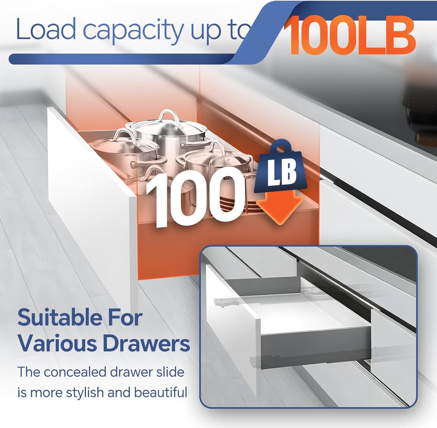 ToBeGreat Push to Open Soft Close Drawer Slides 18 Inch with Rear Bracket, Face Frame & Frameless Compatible, Full Extension Undermount, 3D Adjustable Metal Handles, 100 lb, Kitchen Cabinet, 1 Pair