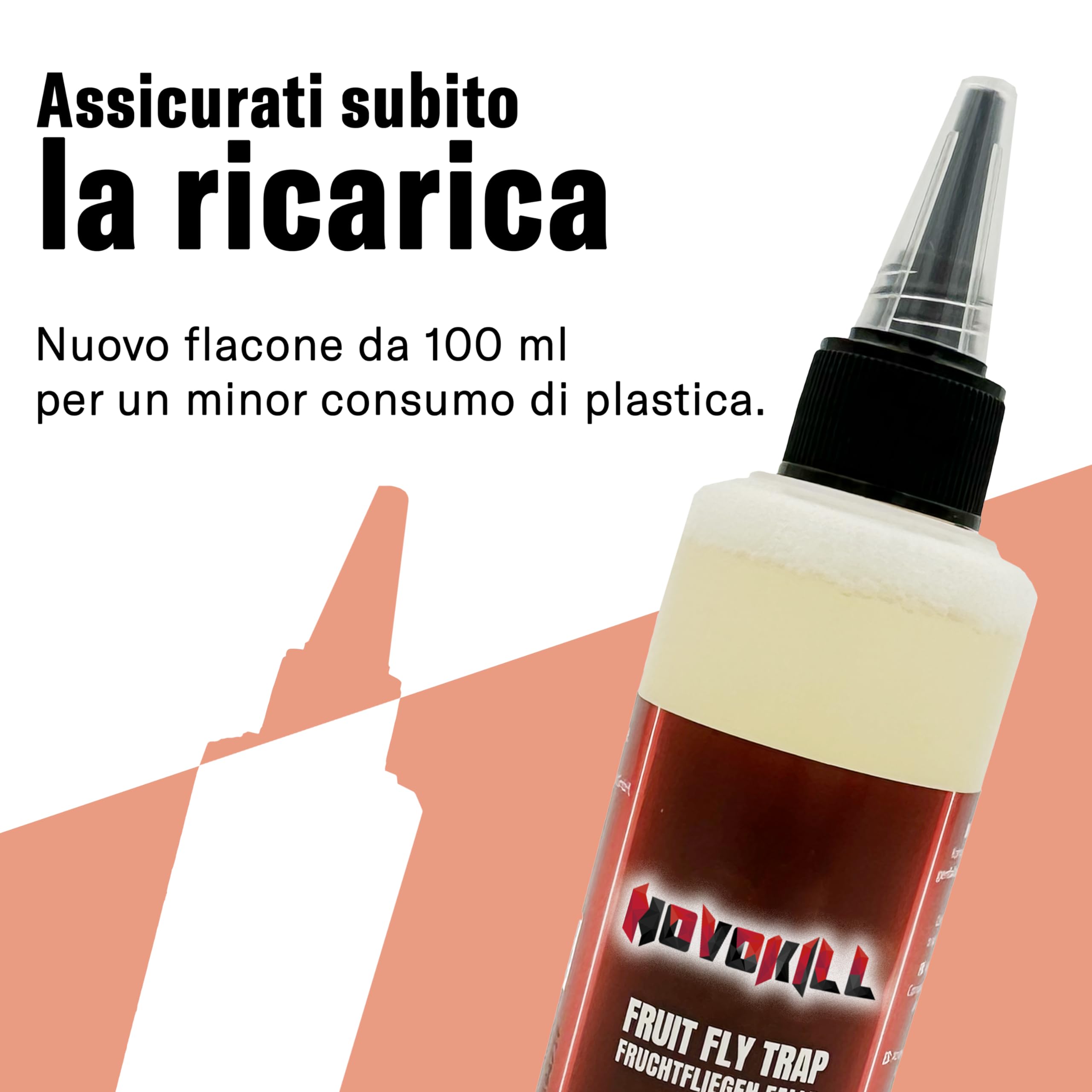 Novokill Trappola Moscerini Frutta – 4x Trappole + 100ml Esca – Trappola moscerini frutta per cucina – Anti mosche per casa – Trappola mosche interno – Riutilizzabile e ad alta efficacia
