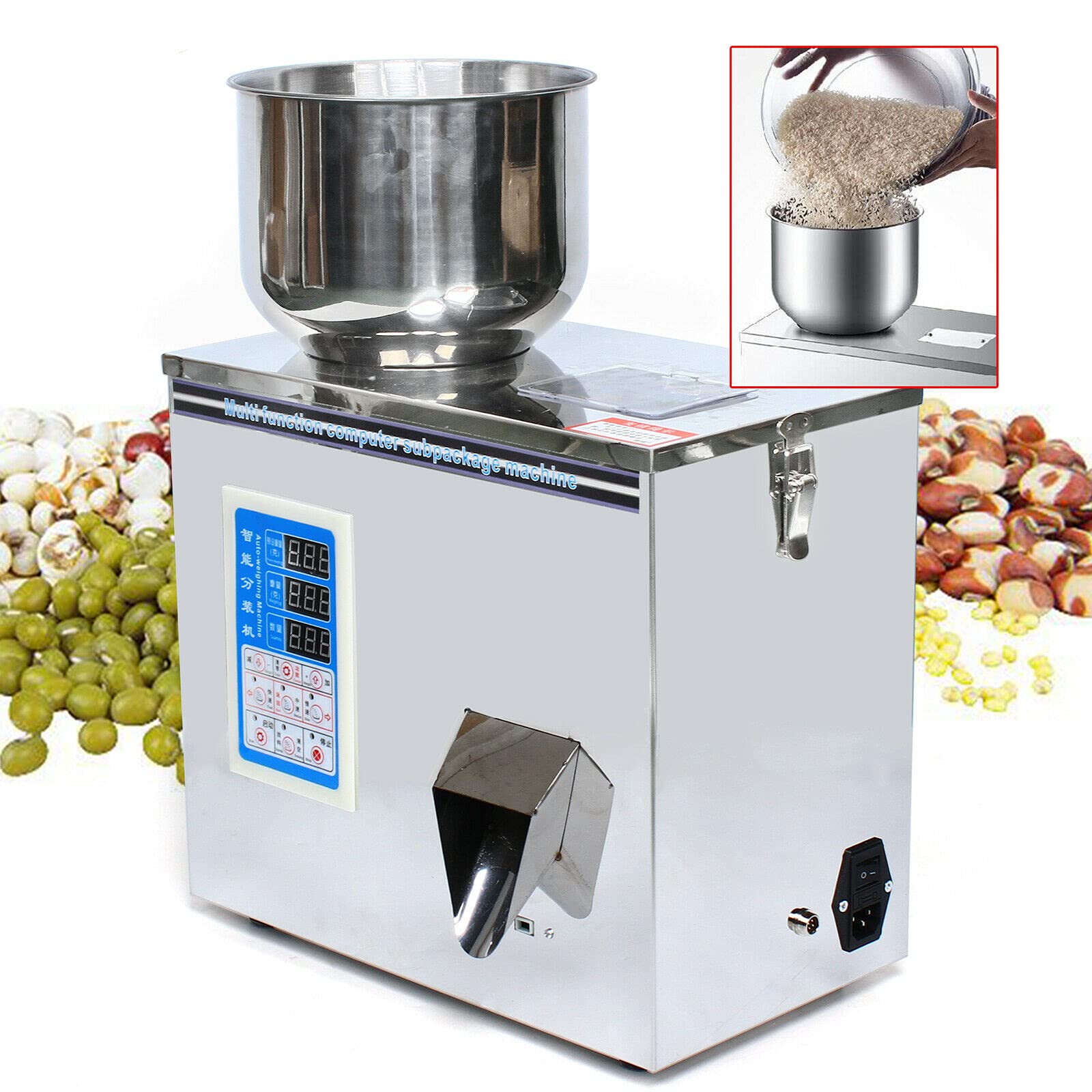 Machine de remplissage de poudre, 1-50 g, en acier inoxydable, pesée et remplissage automatiques, thé, céréales, médicaments, riz, 70 x 23 x 38 cm, moderne, industrielle