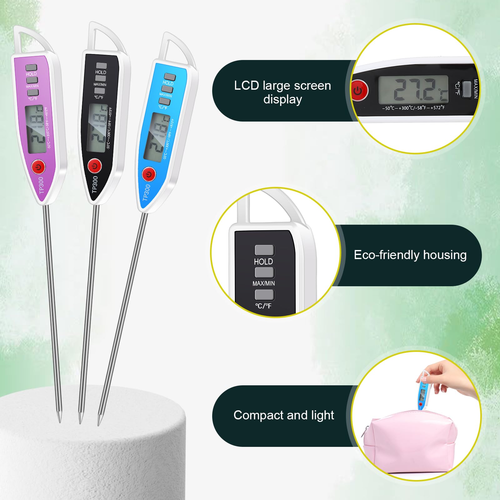 Copkim Set di 10 termometri digitali per alimenti, sonda lunga, istantanea, bianco