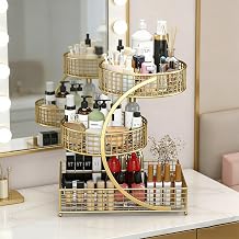 Makeup Organizer Countertop for Vanity, 3 Tier Metal Bathroom Countertop Organizers Skincare Storage Holder Perfume Cosmetic Display, Multi-Use Storage Rack for Bedroom & Kitchen GoldRedonda