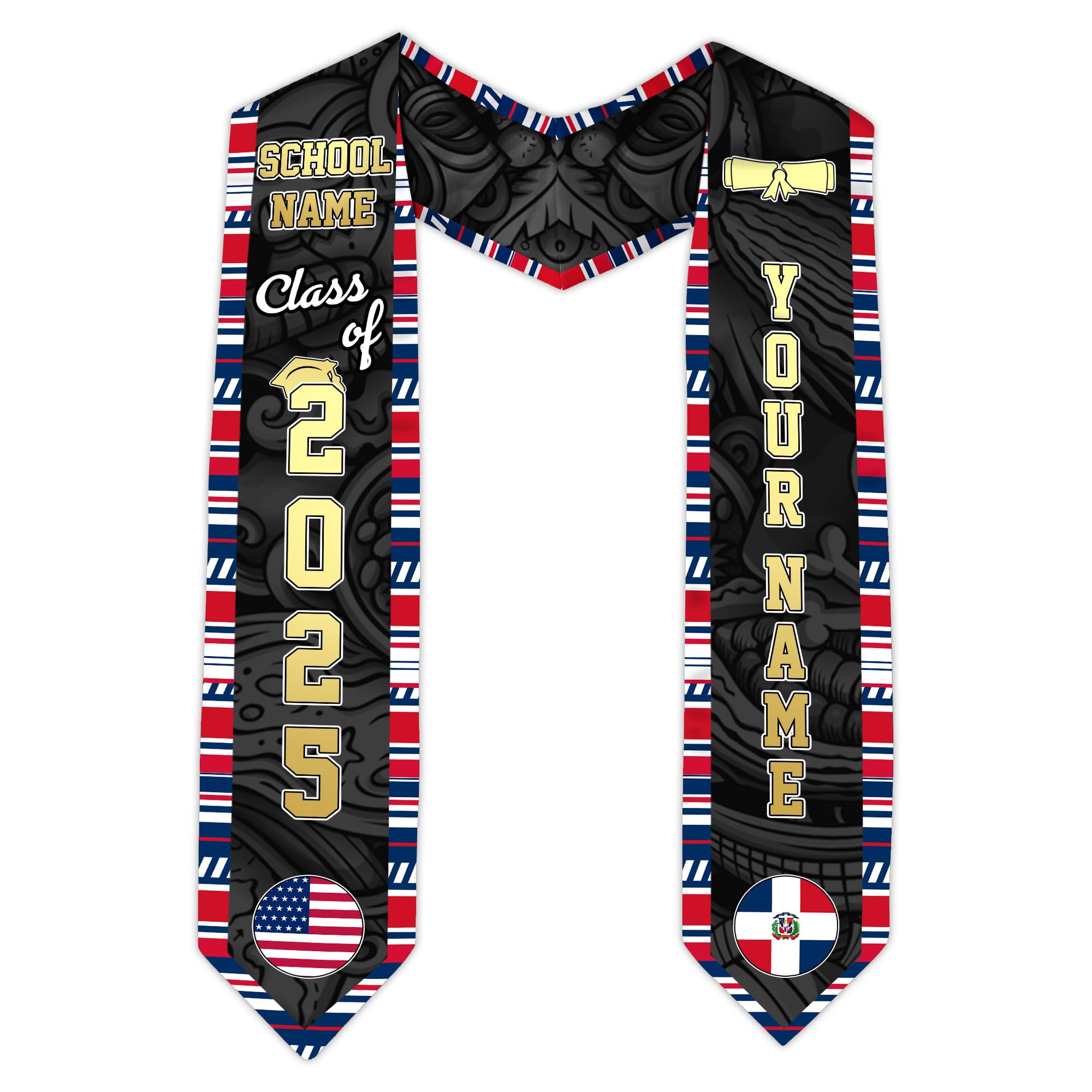 MonkeyVan Custom Dominican Sash Graduation, Dominicans Flag Graduation Sash 2025, Dominican Republic Graduation Stole Style 5