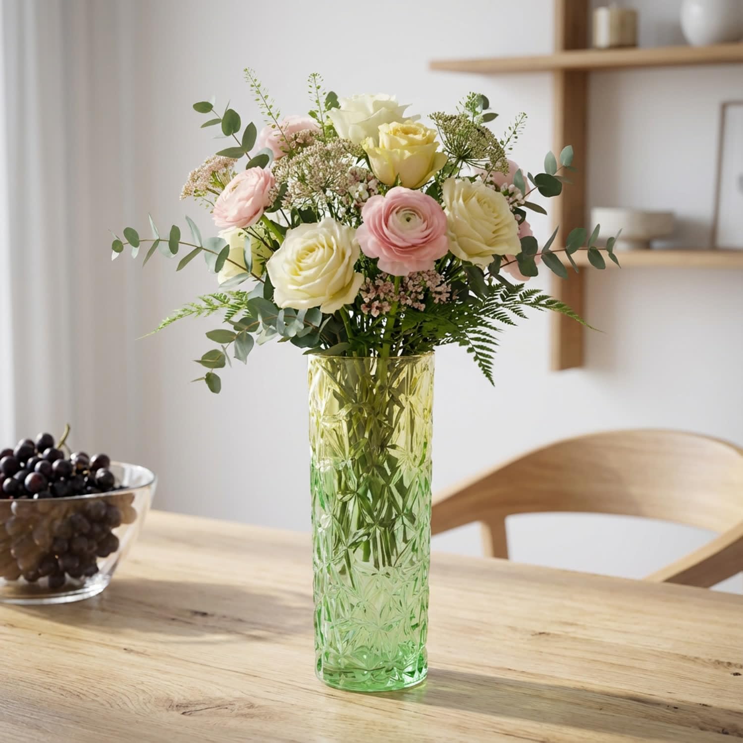 Jarrón grande de cristal con forma de flores de hielo verde de 30 cm, diseño moderno para decoración del hogar, centros de mesa de Navidad, regalo para madres (verde)