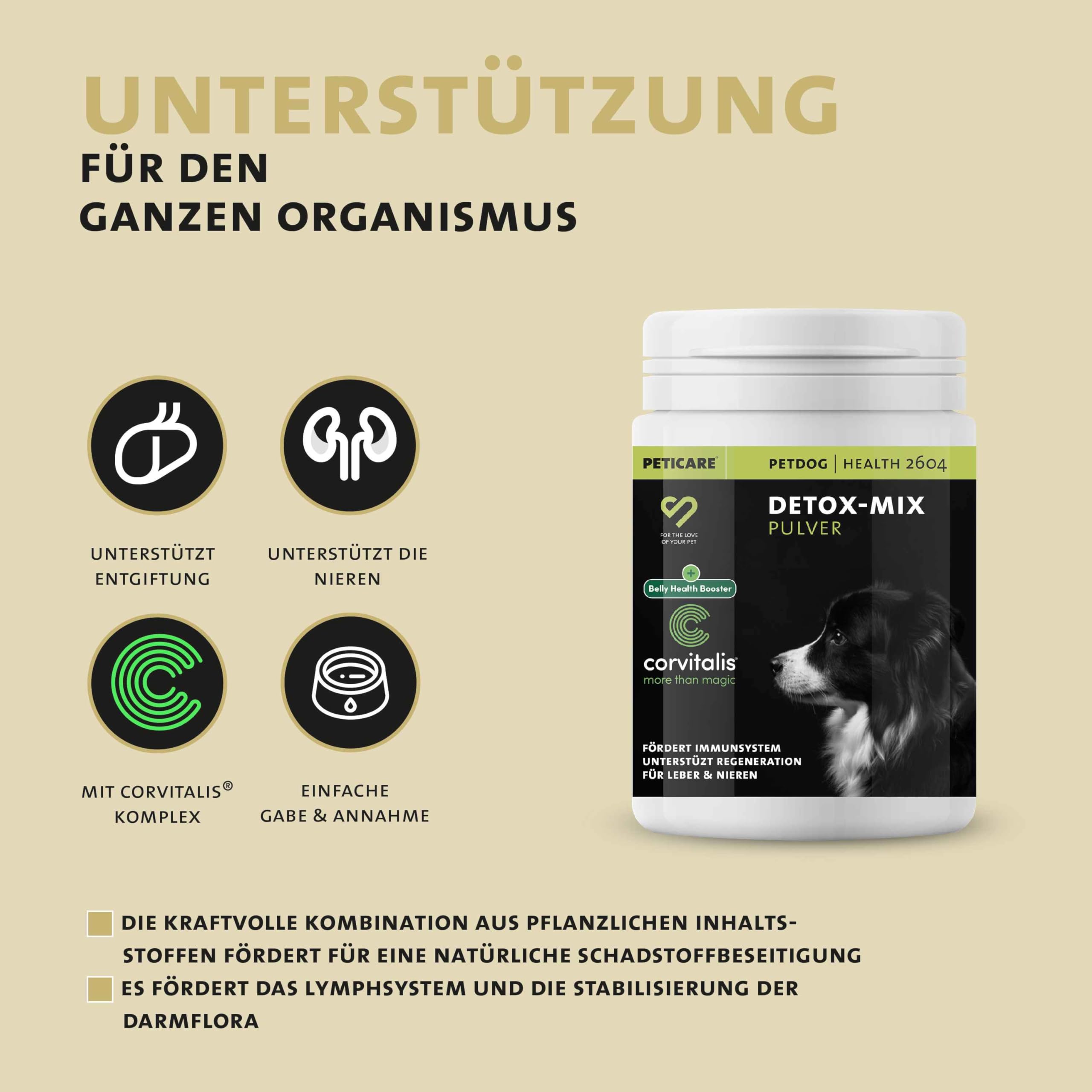 Peticare Detox Entgiftung Pulver für Hunde | Reinigende Formel unterstützt Leber & Nieren, fördert Verdauung & Immunsystem | mit Mariendistel, MSM | natürliches Ergänzungsfutter | petDog Health 2604