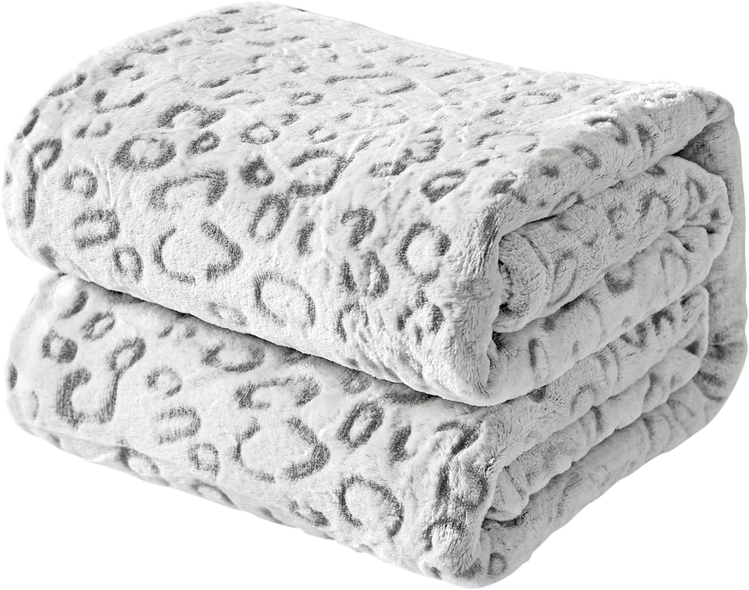 FY FIBER HOUSE Flannel Fleece Throw Microfiber Blanket with 3D Leopard Print,130x150cm,Grey