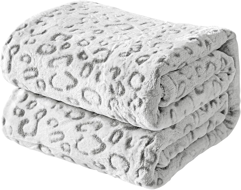 Manta de forro polar de franela, colchas ligeras y acogedoras de microfibra de felpa para adultos, 90 x 108 pulgadas, leopardo gris