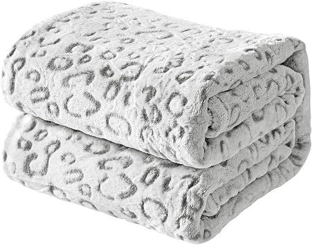 FY FIBER HOUSE Snow Leopard Blanket Throw Blanket Valentiens Day Blanket Gifts for Men Soft Cozy Blanket for Lover Women Girls Home Decor, 50"X60", Grey
