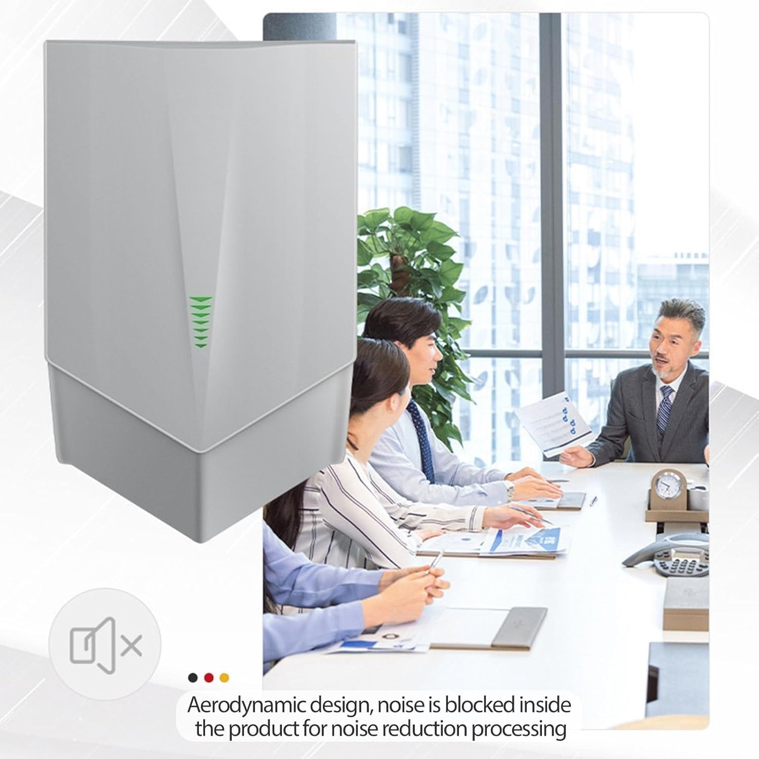 Asciugamani elettrico da parete commerciale, 1500 W, sensore automatico a due vie, indicatore LED, per cucina, bagno, WC