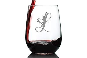 Monogram Floral Letter L Stemless Wine Glass
