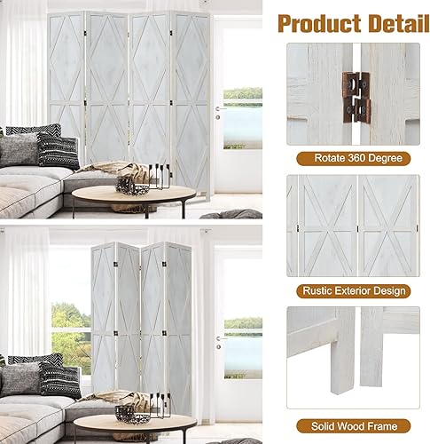 Miniatura 3 de Kinfant Divisor de habitación de 4 paneles, pantalla de privacidad plegable de 6 pies, divisor de habitación independiente, divisor de privacidad