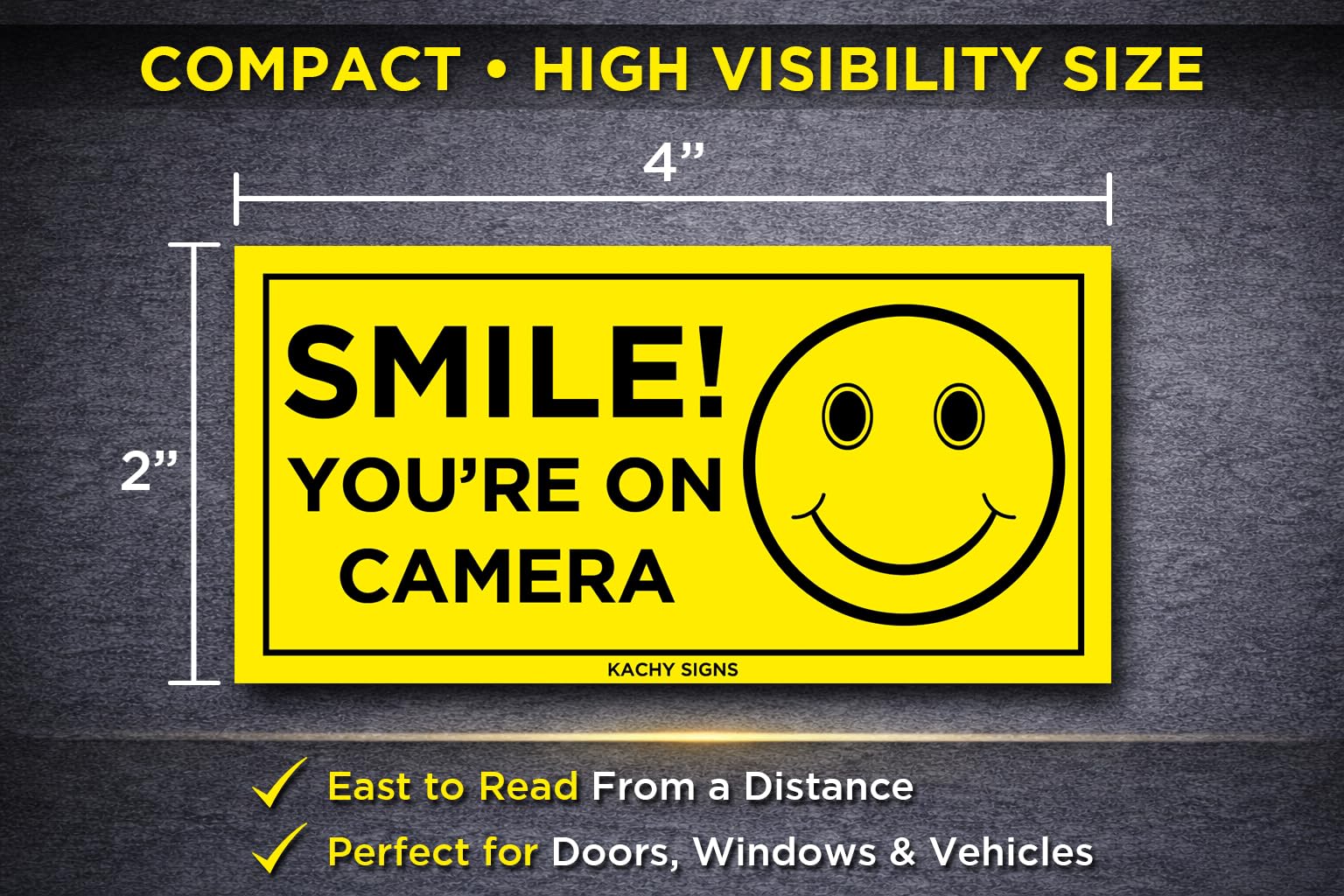 Zestaw 6 znaków Smile You're On Camera - 5 cm x 10 cm - 4 mil winyl - laminowany dla najlepszej ochrony i trwałości - samoprzylepna naklejka - ochrona przed promieniowaniem UV i odporna na warunki