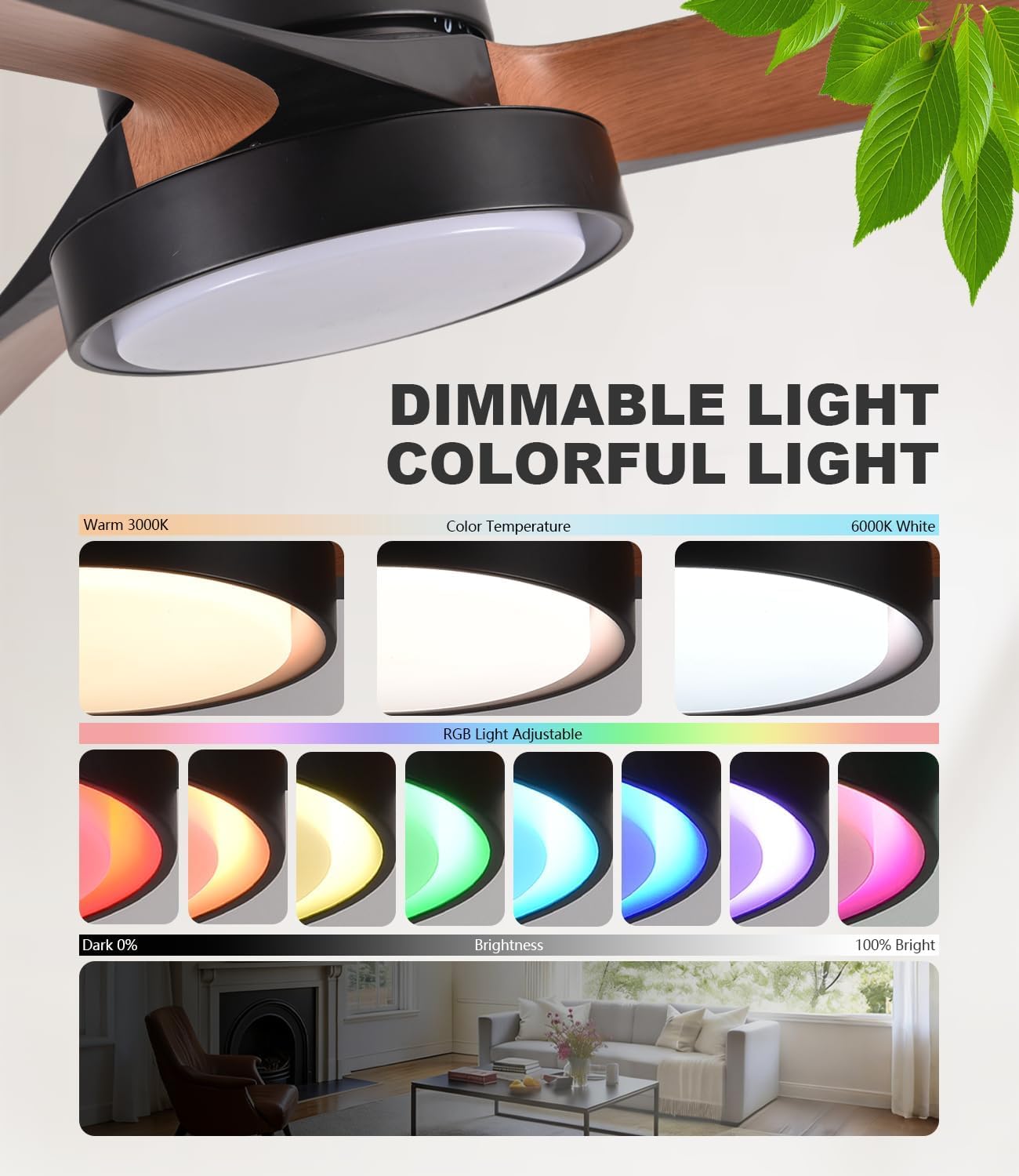 Smart Deckenventilator mit Beleuchtung und Fernbedienung 132cm Leise Lampe mit Ventilator, Dimmbar RGB-Ambientlicht, App & Alexa Steuerung, Reversibel 6 Geschwindigkeit, Lüfterlicht für Schlafzimmer