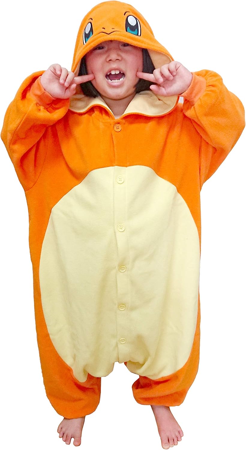 SAZAC Kigurumi - Pokemon - Charmander - Onesie Jumpsuit -Kids Size (5-9 Year Old) Orange