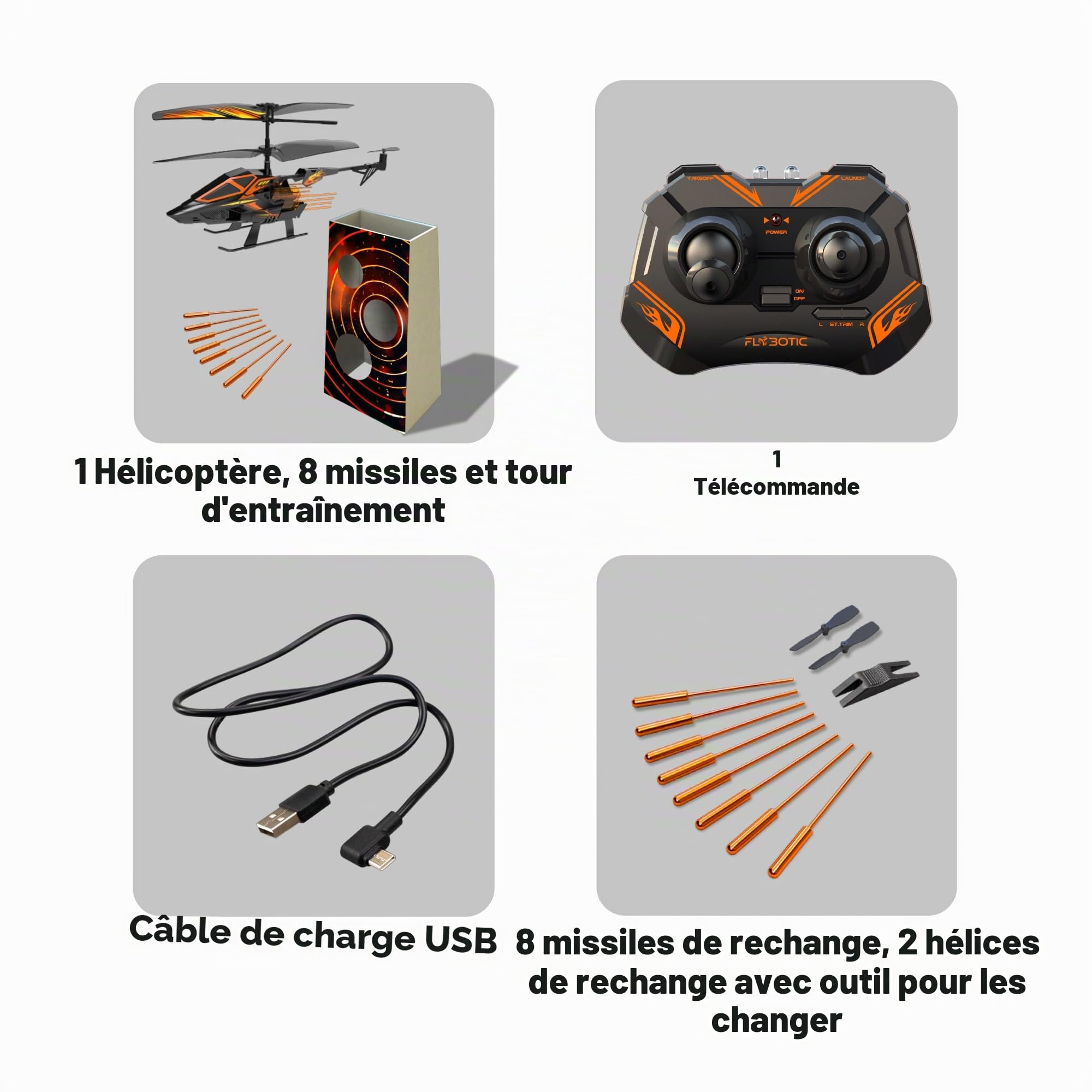 FLYBOTIC Hover Blast 62004567 Hélicoptère radiocommandé avec télécommande et 16 fusées de tir pour Atteindre Un Objectif, pour Enfants et Adultes, Bizak