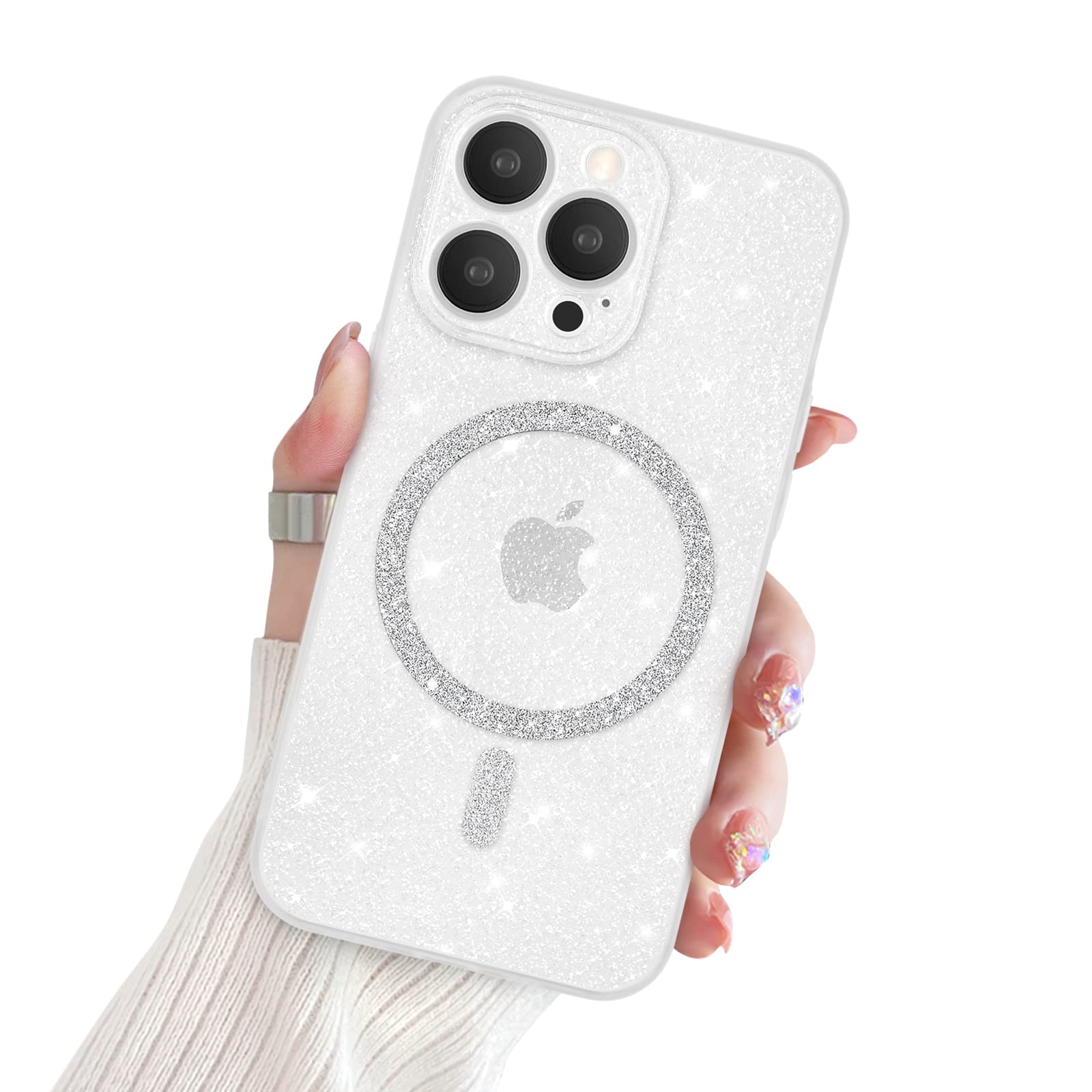 Newseego Glitzer IPhone 14 Pro Hülle, MagSafe-kompatibel – Transparent, Stoßfest, Mit Magnet, Rosa