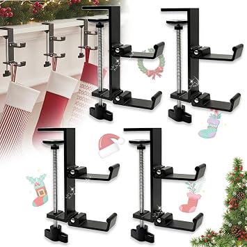 Christmas Garland and Stocking Hangers for Mantle, Adjustable 2 in 1 Mantel Stocking Holders with Foldable Double Hooks, Heavy Duty No Drill Fireplace Garland Hooks for Xmas Home Decoration