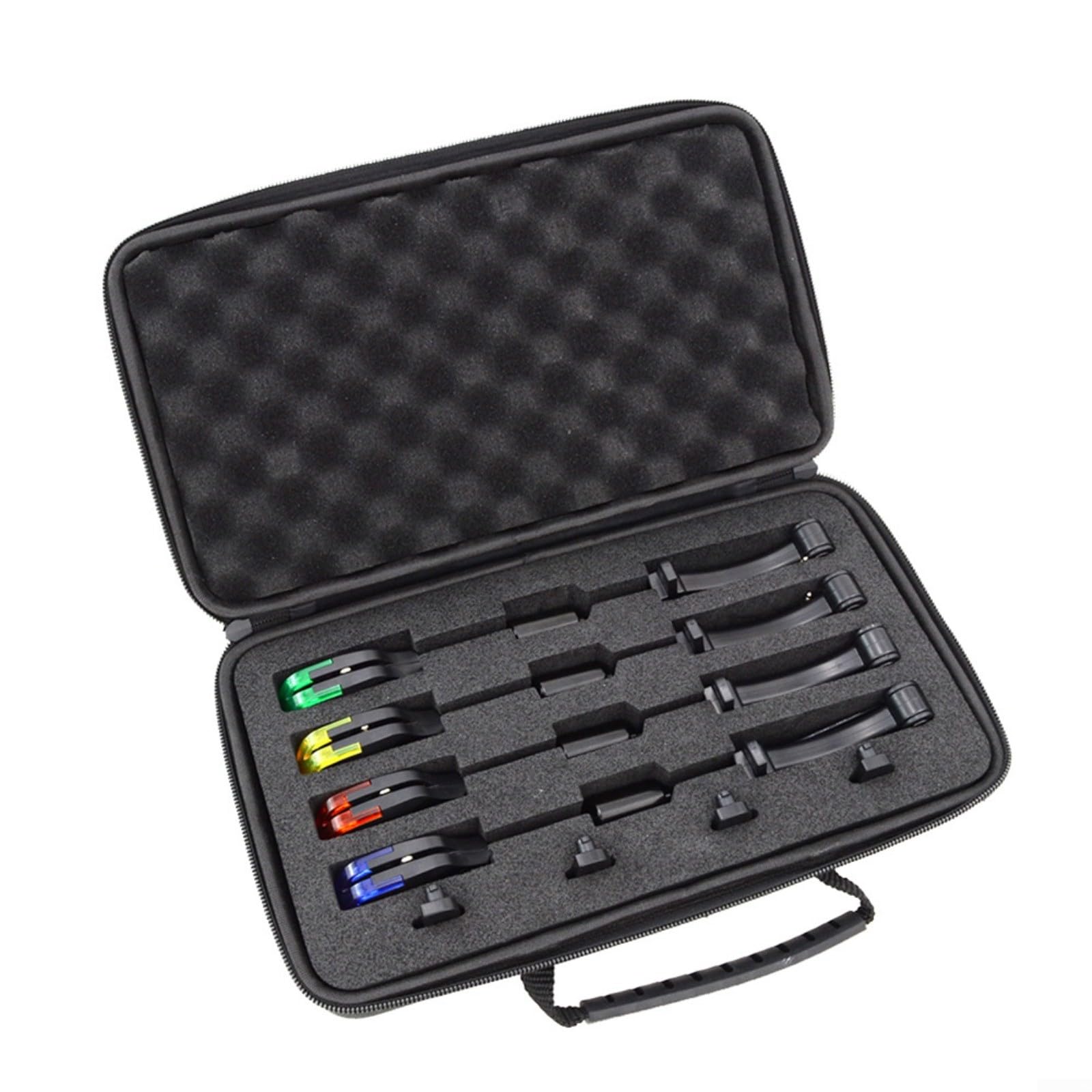 Lot de 4 détecteurs de touche pour pêche à la carpe avec indicateurs lumineux LED, tête en plastique en acier inoxydable, siège de base amovible pour la pêche de nuit