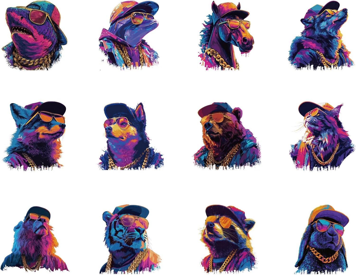 SUPERDANT 12pcs Hip Hop Animal Iron on Transfer Heat Transfers for T Shirts