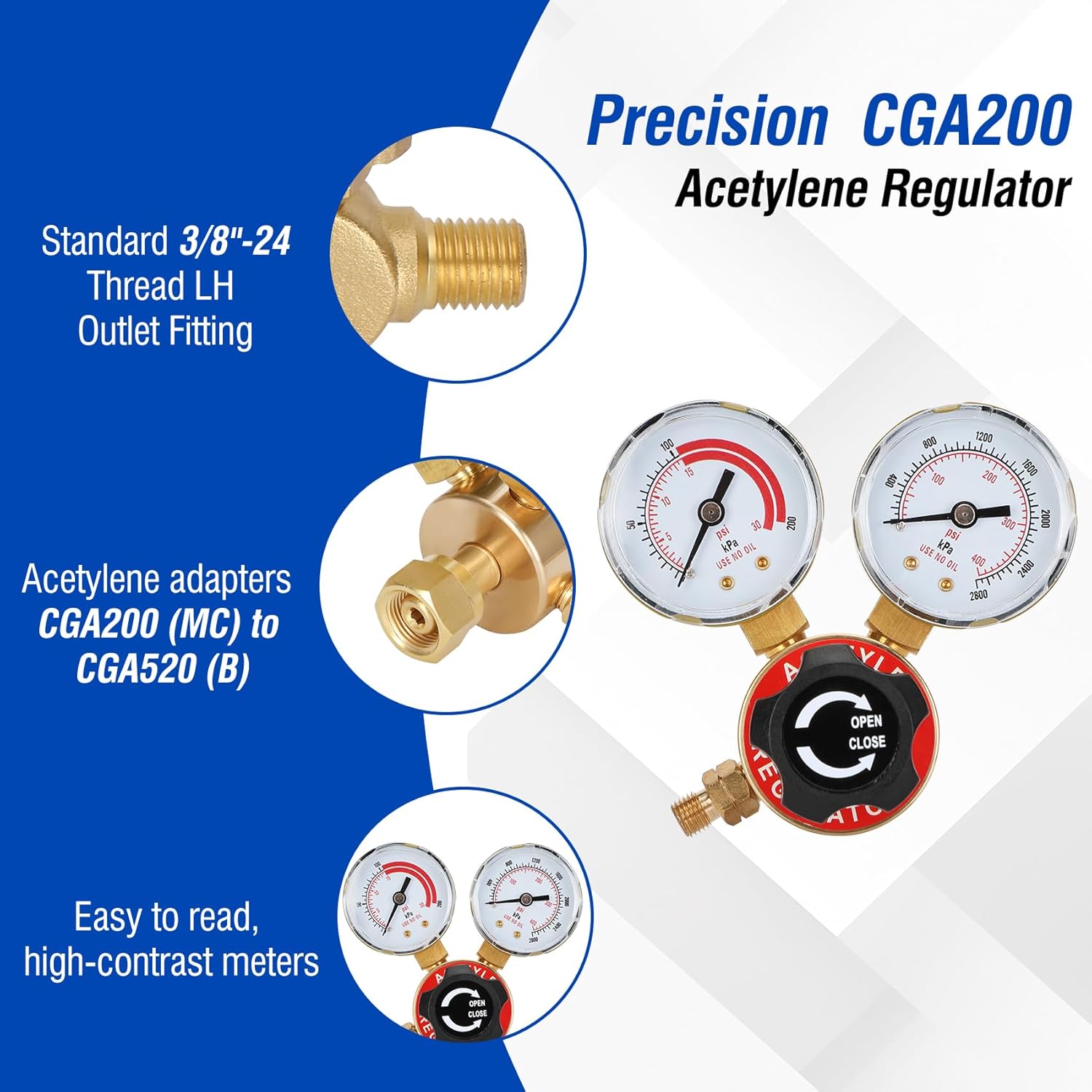 Air Acetylene Torch Kit, 11-Piece Professional Turbo Torch Kit,Includes CGA200 Regulator, G-4 Handle, AH-12 Hose, 4 Turbo Torch Tips (A-3/A-5/A-11/A-14) & Adapter for Welding, Brazing & Heating