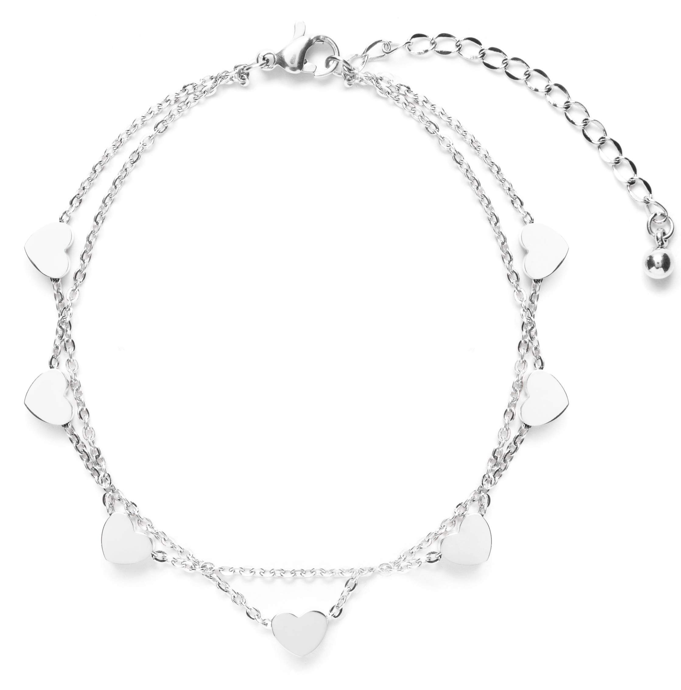 Happiness Boutique Bracciale Donna Con Cuori Argento – Doppio Giro, Pendenti A Cuore, In Titanio Antiallergico – Perfetto Per Ogni Occasione
