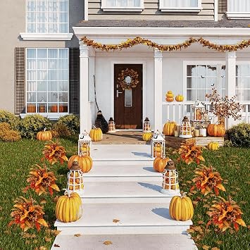 2 Pack Fall Fake Flower Arrangements with Metal Shelf,40 x 30cm Orange Yellow Autumn Plants Flowers for Outdoors with Maple Leaves,Berries,Ferns and Hydrangea,Thanksgiving Floral Arrangements